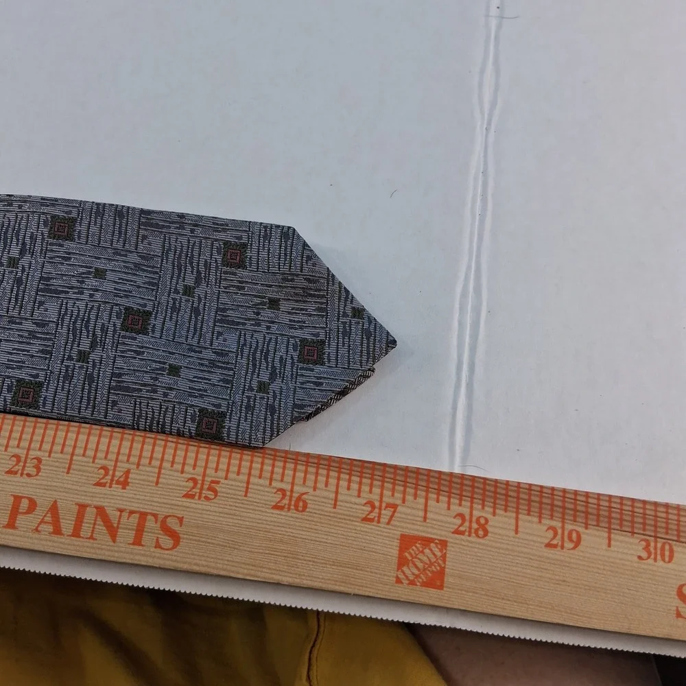 Japanese Necktie Mens OS Grey Geometric Abstract Woven Silk Classic
